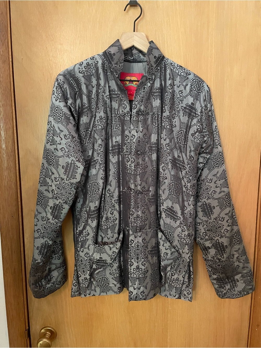 Shanghai Tang Silk Grey Chinese Tang Jacket Suit Size 4/M EUC